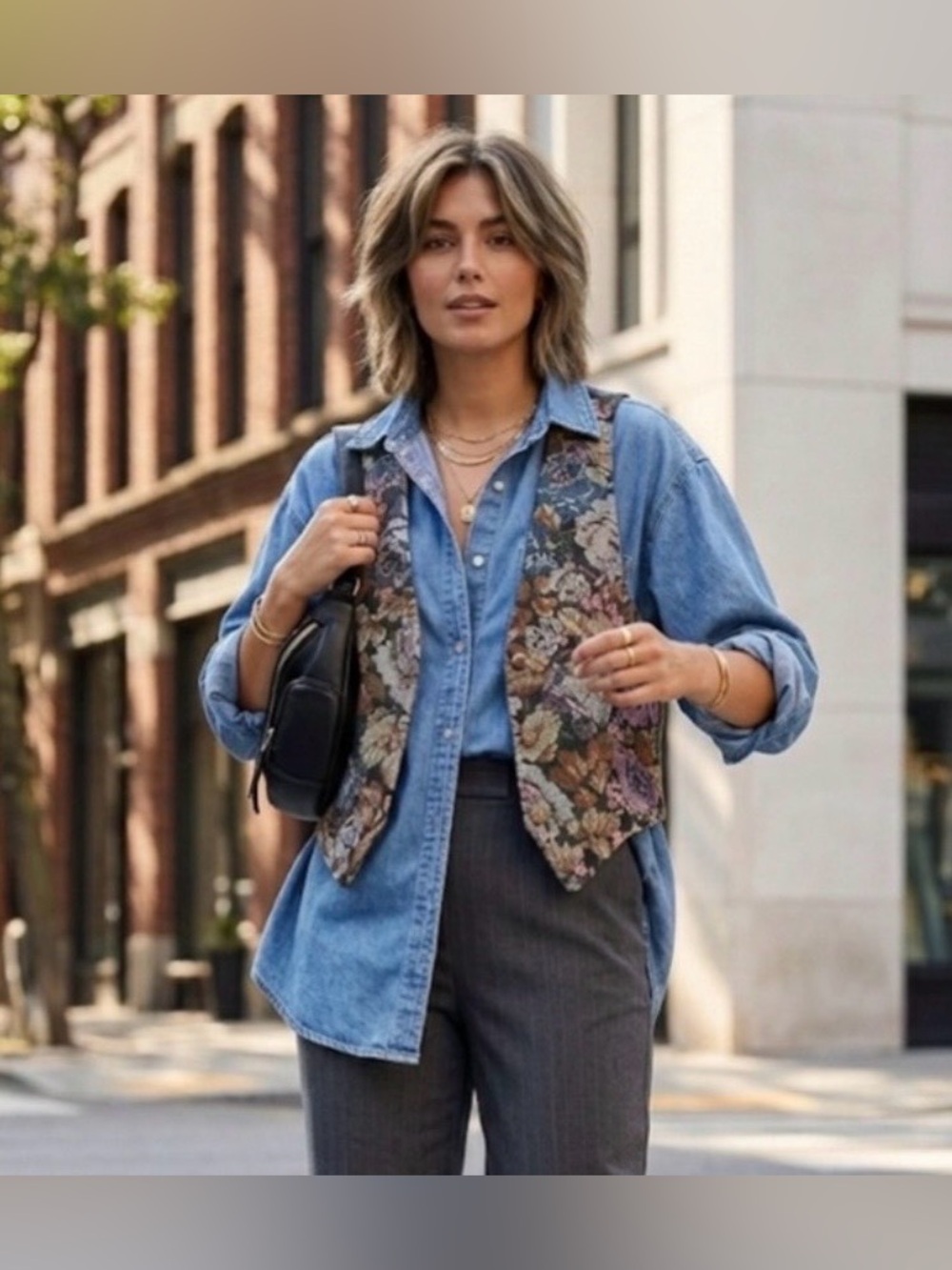 Vintage Floral Tapestry Vest M boho retro maximalist formal‎ boho gypsy